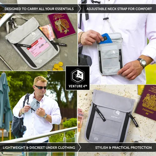 Miniatura 4 de Venture 4th bolsa de cuello de viaje con traba RFID, Plateado), V4-01-NP-SL