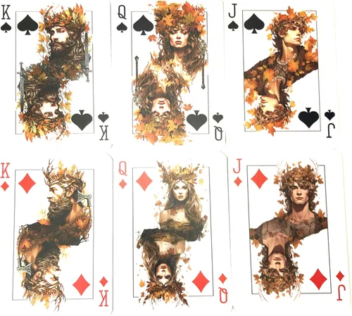 Miniatura 4 de Naipes Autumn Maiden, cubierta de tamaño de póquer de fantasía, cubierta temática de otoño, cartas de coleccionista únicas