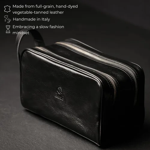Miniatura 4 de Time Resistance Bolsa de cosméticos de cuero - Kit de aseo italiano Dopp (negro)