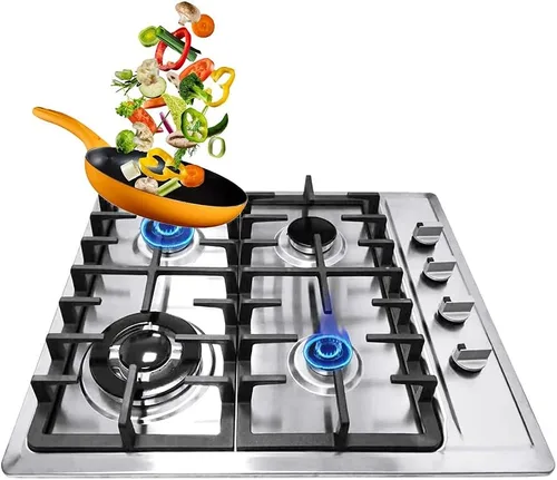Estufa de gas incorporada, 23 pulgadas, 4 quemadores, cocina de gas en acero inoxidable, encendido eléctrico para gas natural