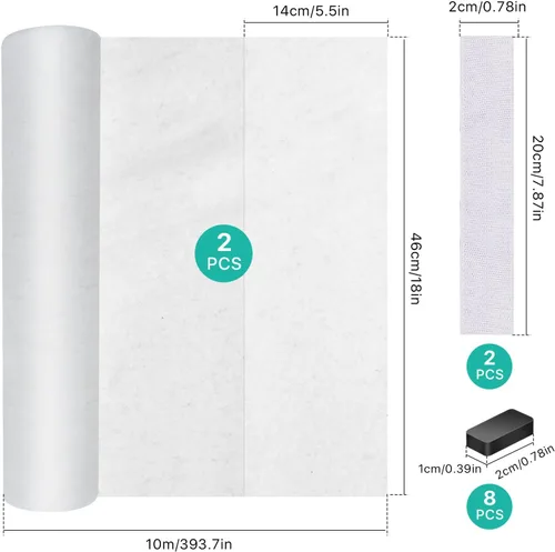 Miniatura 3 de 2 rollos de filtros para campana extractora, filtro de repuesto de tela no tejida con tiras adhesivas y bloque magnético, papel de filtro antiaceite