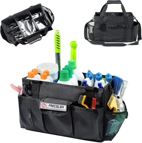 Miniatura 16 de Carrito de limpieza profesional XL para proveedores de limpieza, bolsa de limpieza portátil de 17 pulgadas para amas de casa, organizador de Gris