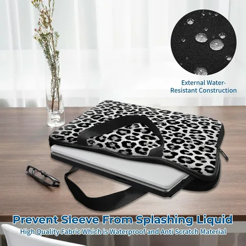 Miniatura 6 de Funda para laptop con asa de 17 pulgadas, impermeable, diseño de leopardo, compatible con MacBook Air, Pro, HP, Dell, Lenovo, ASUS