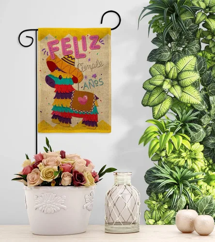 Miniatura 9 de Bandera de jardín de arpillera de Feliz Cumpleaños, regalo de pastel de cumpleaños, regalo de ramo de caramelos, ocasión de aniversario, fiesta