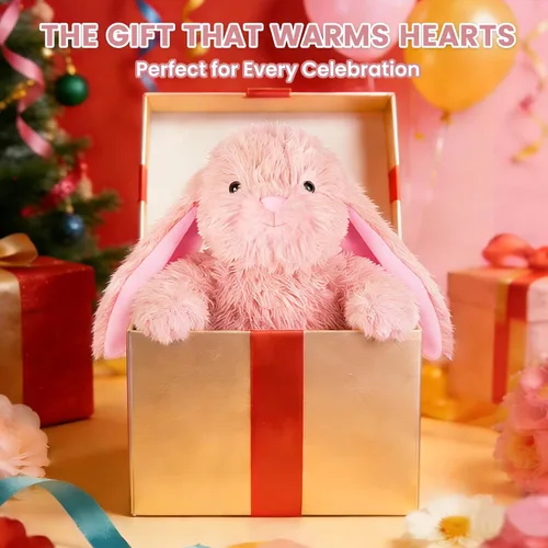 Miniatura 9 de SuzziPals Almohadilla térmica de conejo rosa calentable y refrigerable para calmar y relajar, peluche de conejo rosa lavanda para molestias