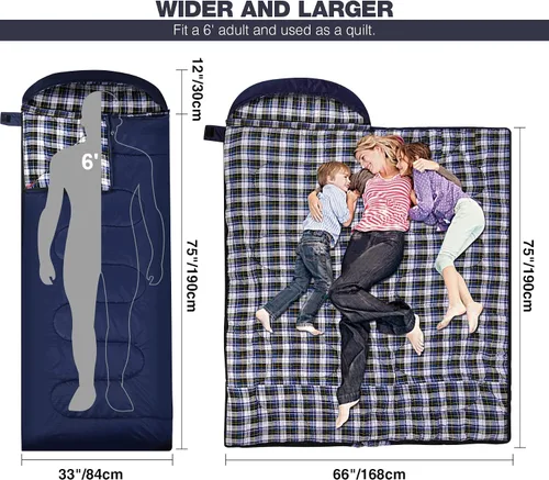 Miniatura 2 de REDCAMP Saco de dormir de franela para adultos, cómodos sacos de dormir de algodón para campamento, mochileros, senderismo, con capucha desmontable