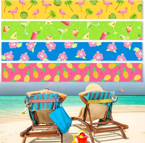 Miniatura 20 de Boao 4 paquetes de bandas de toalla para silla de playa, esenciales para piscina y crucero, elásticas y resistentes al viento, clips para toallas