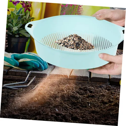 Miniatura 5 de Happyyami Tamiz de suciedad para jardín, tamiz de plástico para suelo, tamiz de suelo, filtro de malla, tamiz de suciedad con mango, herramienta
