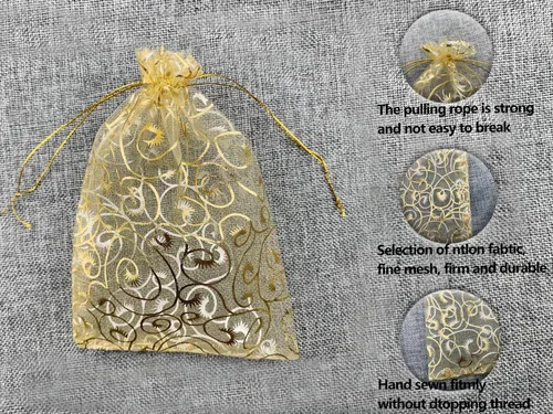 Miniatura 2 de Yansanido Bolsas de regalo de boda, 100 bolsas de organza dorada de tamaño pequeño de 2.8 x 3.6 pulgadas para bolsas de recuerdos de fiesta, bolsas