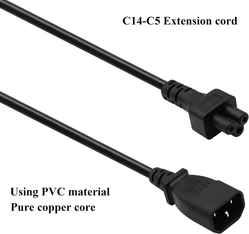 Miniatura 4 de Paquete de 2 cables de CA C14 a C5, 10A 125V IEC adaptador de corriente macho a hembra de 3 polos, convertidor de CA C5 a C14 para convertidor