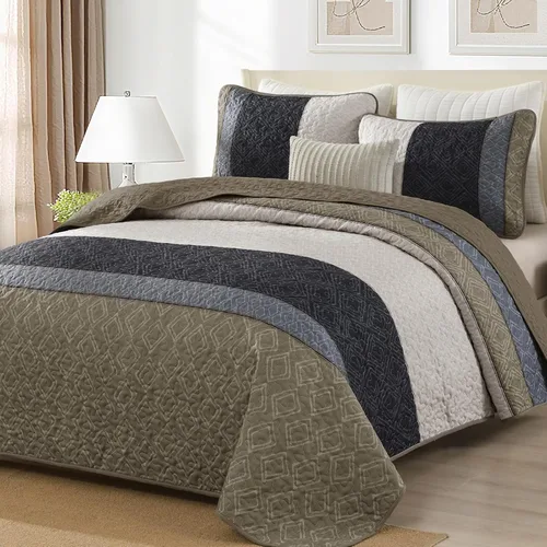 Miniatura 18 de Cottolester Juego de edredón de otoño de 2 piezas, tamaño individual, colcha de retazos a rayas marrones para hombres y mujeres, juego de ropa