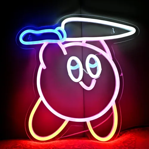Letreros de neón LED coloridos con cuchillo Kirbee de anime Kawaii, luz de neón estilo retro para jugadores y fanáticos del anime, perfecto para