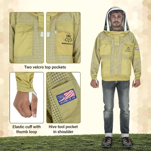 Miniatura 6 de 3-Layer Ventilated Mesh Bee Jacket for Men & Women with Veils Sting-Proof Beekeeping Jacket with Leather Gloves & Bag