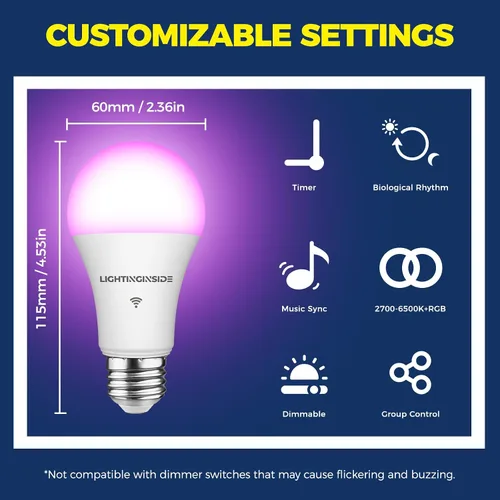 Miniatura 8 de Lightinginside - Bombillas inteligentes de 100W equiv., 1350LM 11W, bombilla inteligente que funciona con Alexa/Google Home/Smart Life, A19 E26