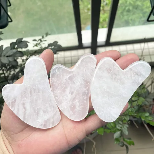 Miniatura 4 de Fekuar Natural Rock Quartz Gua Sha Herramienta de masaje para piel corporal facial, tabla de raspado de cristal para terapia de acupuntura SPA