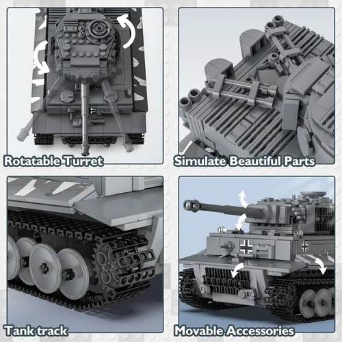 Miniatura 4 de Conjuntos de construcción de tanques JMBricklayer para adultos - Modelo de juguete de tanque de ejército Tiger militar de la Segunda Guerra Mundial