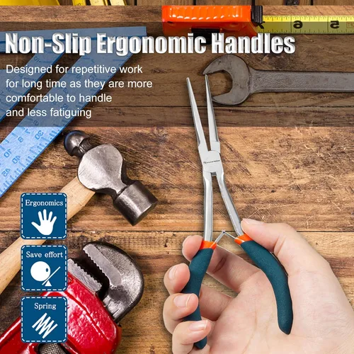 Miniatura 4 de SPEEDWOX Alicates de punta de aguja de largo alcance de 7 pulgadas con dientes, alicates de bucle de alambre de precisión extra largos para hacer