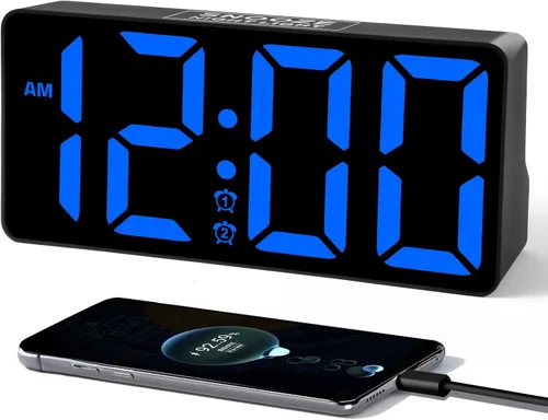 Miniatura 8 de PPLEE Reloj Despertador para Dormitorio con Luz Nocturna y Dígitos Grandes - Reloj Digital de 7 pulgadas con Alarmas Duales y Puertos de Cargador