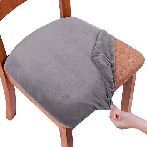 Miniatura 22 de Smiry - Fundas de asiento de terciopelo para sillas de comedor, juego de 4, ajuste elástico, extraíbles, lavables, protectores de cojín de asiento