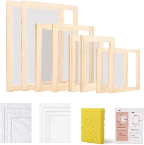 Worown Kit de pantalla para hacer papel, 4 tamaños (A4, A5, A6, A7) molde de madera y cubierta con juego de malla, kit de marco para fabricación de