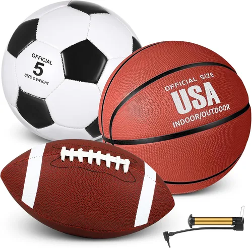 Miniatura 8 de Sratte Juego de 3 pelotas deportivas para adolescentes y adultos, incluyendo tamaño oficial, fútbol, baloncesto, fútbol con bomba y bolsa