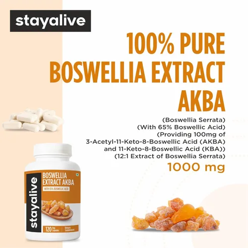 Miniatura 3 de STAY ALIVE Boswellia Serrata - Cápsulas de extracto de 1000 mg con AKBA y 65% de ácido boswélico, extracto de resina en polvo 12:1, 120