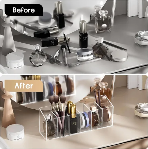 Miniatura 6 de Organizador de maquillaje acrílico de 6 compartimentos, 2 piezas, soporte de plástico transparente para brochas de maquillaje, solución perfecta