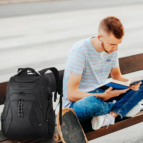Miniatura 7 de KROSER Mochila de viaje para laptop de 18.4 pulgadas XXXL mochila para juegos con carcasa rígida Saferoom bolsillos RFID repelente al agua, mochila