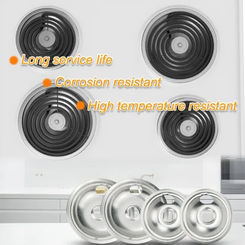 Miniatura 4 de Cubiertas para quemadores de estufa Mejiao, sartenes de goteo cromadas de repuesto para Frigidaire Kenmore 316048413 y 316048414, 4 piezas (4x6")