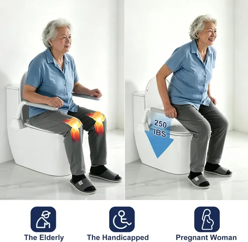 Miniatura 3 de Rieles de seguridad para inodoro para personas mayores, mango de inodoro plegable que ahorra espacio, rieles de soporte de inodoro para personas Gris
