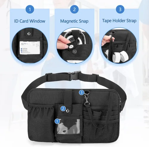 Miniatura 18 de Trunab Riñonera para enfermera, cinturón organizador de enfermería con correa de cintura ajustable, bolsa de cintura para suministros médicos