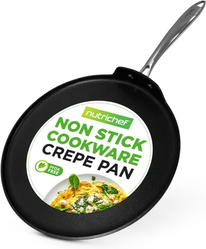 NutriChef Sartén para Crepes de 12 Pulgadas Antiadherente, Ideal para Panqueques, Dosa, Chapati y Tortillas, Dura Anodizada, Apta para Lavavajillas