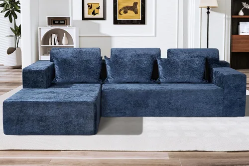 Miniatura 61 de HABUTWAY Sofá modular modular de 101 pulgadas con asiento profundo, moderno sofá convertible en forma de L, sofá tapizado con diván para sala
