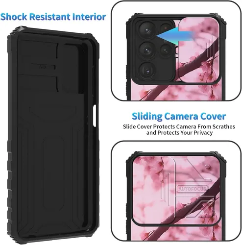 Miniatura 115 de Funda para Samsung Galaxy S22 Ultra 5G, Galaxy S22 Ultra con cubierta de cámara deslizante, funda resistente de doble capa con función atril Black