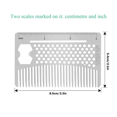Miniatura 5 de AhfuLife Peine de metal para cabello y barba de acero inoxidable, peine antiestático de doble acción para barba, peines de tamaño de tarjeta
