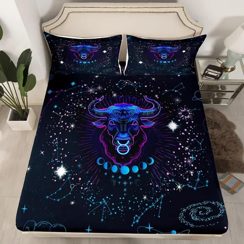 Miniatura 13 de Erosebridal Aries - Sábanas bajeras de nebulosa hippie tamaño individual, sábanas psicodélicas de astrología del zodiaco psicodélico, funda de cama
