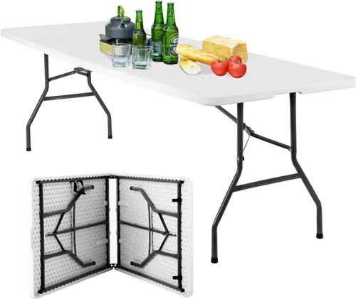 Miniatura 16 de BestOffice Mesa de picnic plegable de 4 pies, mesa de plástico para campamento, cerradura de mesa plegable para eventos de fiesta, color marrón