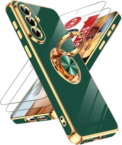 Miniatura 153 de LeYi Funda para Samsung Galaxy S22 Ultra con soporte de anillo giratorio de 360°, soporte magnético, chapado en oro rosa, borde protector para Negro