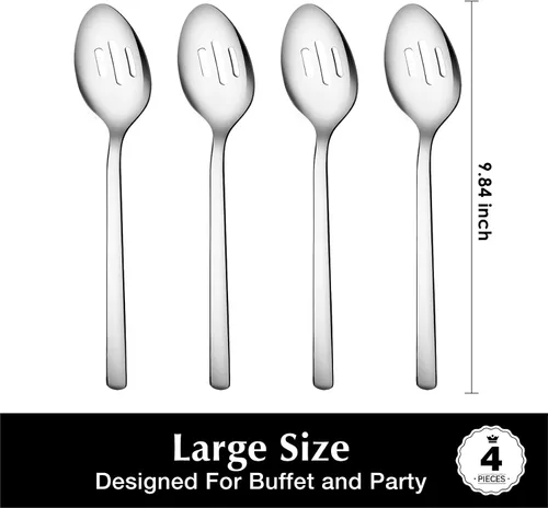 Miniatura 3 de KINGSTONE Juego de 4 cucharas de servir ranuradas, acero inoxidable 18/10, resistente de 9.84 pulgadas, para bufé, boda, fiesta, catering, apto