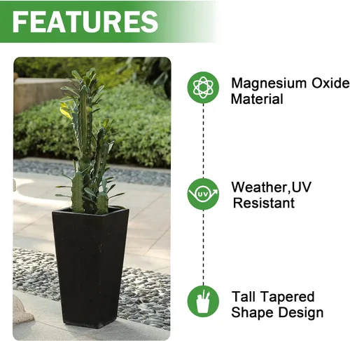 Miniatura 4 de LuxenHome - Macetas altas para plantas de interior, macetas cónicas negras para plantas de exterior, macetas de 18.5 pulgadas para exteriores e