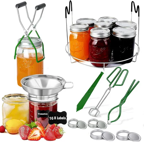 Miniatura 8 de HOMMES Kit de iniciación de suministros de enlatado para tarros Mason - olla, embudo, levantador, llave, pinzas, levantador de tapa y removedor