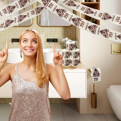 Miniatura 7 de Decoraciones de cumpleaños de 25 años para niños y niñas, ideas de regalos para él y ella, divertido rollo de papel higiénico de broma, decoración