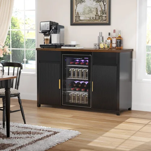 Miniatura 3 de GDLF Armario grande para barra de café con espacio para refrigerador, mini gabinete para refrigerador con almacenamiento de vino, mesa de aparador