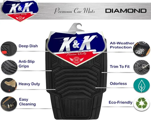 Miniatura 2 de K&K Auto Accessories 3D - Tapete grueso para piso de automóvil, 8 libras, resistente, duradero, universal, diamante negro, plato profundo