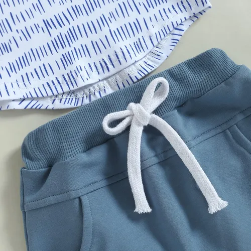 Miniatura 26 de Conjunto de ropa de verano para bebé niño y niño, diseño a cuadros, manga corta, sudadera con capucha y pantalones cortos casuales