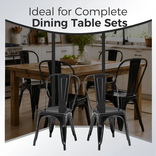 Miniatura 7 de Juego de 8 sillas de comedor de metal, sillas apilables estilo tolix con respaldo, diseñadas para el comedor diario, en interiores, cocina y comedor