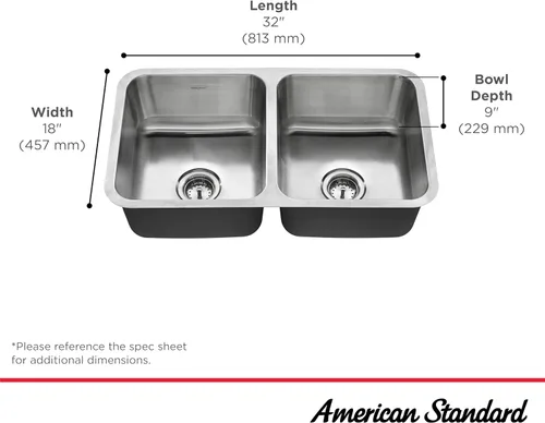 Miniatura 2 de American Standard 18DB.321800S.075 Danville - Fregadero de cocina de acero inoxidable con doble tazón, 32 x 18 pulgadas