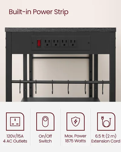 Miniatura 7 de VASAGLE Estante de cocina, soporte para barra de café con estación de carga, 35.6 pulgadas de alto, estantes de almacenamiento, canasta de alambre