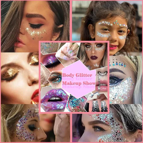Miniatura 5 de Gel con purpurina para el cuerpo y la cara: Accesorios para conciertos de cantantes, disco, festival, rave, maquillaje con purpurina facial, 150 ml