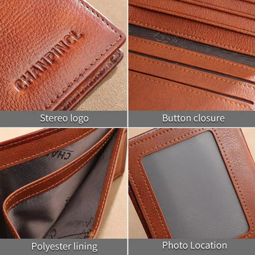 Miniatura 38 de Billetera de piel triple con bloqueo RFID para hombre con 2 ventanas de identificación, 2 compartimentos para efectivo, 6-8 ranuras para tarjetas